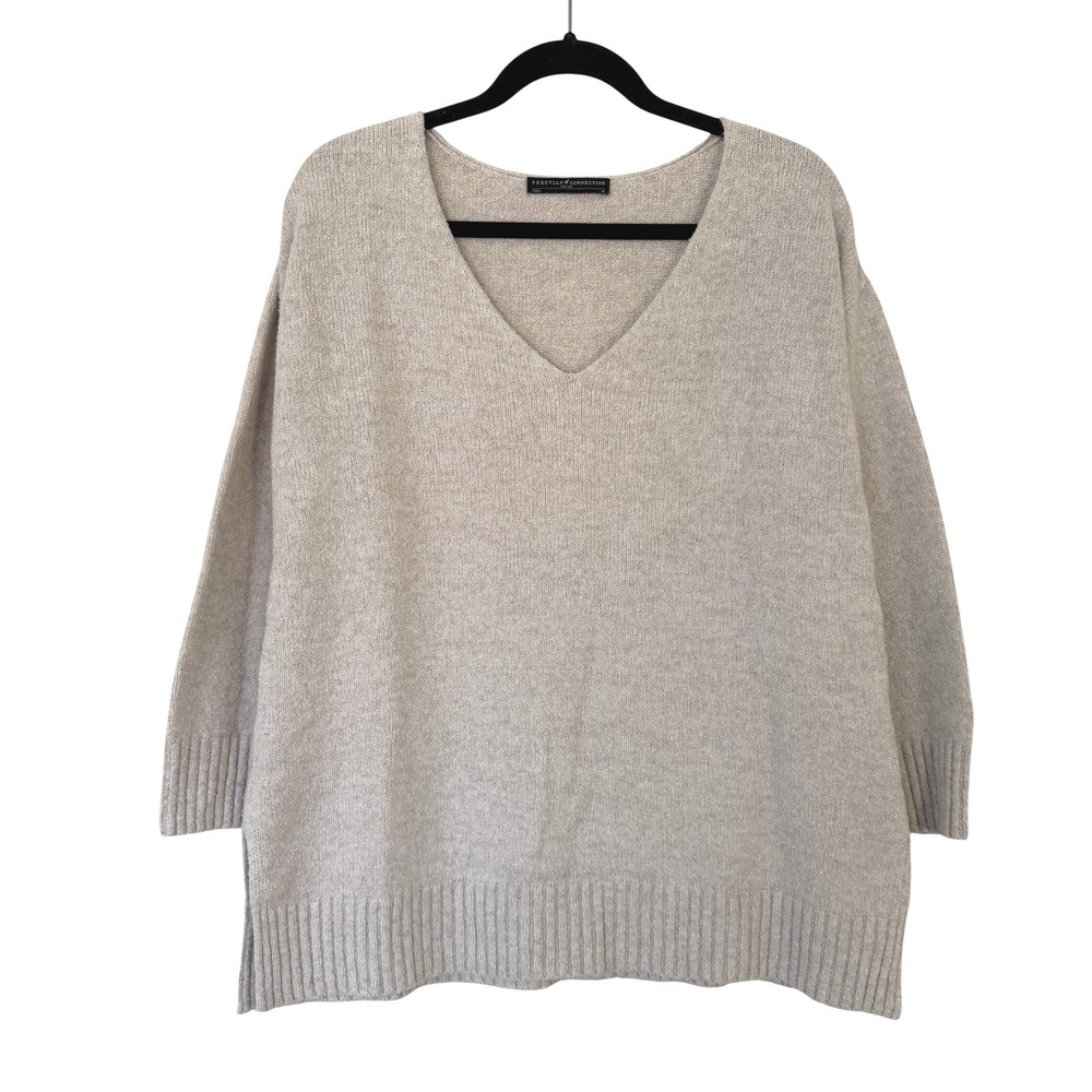 Peruvian Connection Womens Pima Cotton V-Neck Sweater Oatmeal Heather Size M‎